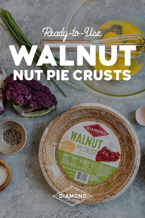 Chewy, bold, and rich in flavor, the brand’s California-grown walnuts add an interesting and undoubtedly delicious layer of crunch to any filling of choice. Dress up with an egg quiche filling and breakfast is served! Packed with the most natural ingredient list on the market, these first ever ready-to-use Nut Pie Crusts available on @walmart shelves nationwide! #MadeForHomemade #PieRecipes #Baking Recipes Using Walnut Pie Crust, Diamond Walnut Pie Crust Recipes, Pies With Walnut Crust, Pies With Nut Crust, Walnut Pie Crust Desserts, Walnut Crust Pie, Nut Crust For Pie, Walnut Cream Pie, Walnut Pie Crust Recipe