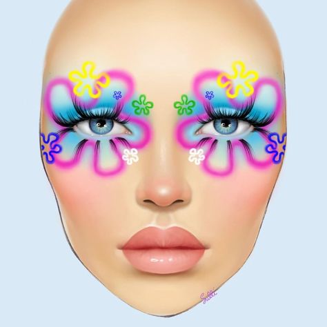 Cute Creative Makeup Looks, Creative Spring Makeup, Sponge Bob Makeup, Spongebob Eye Makeup, Spongebob Makeup Ideas, Spongebob Makeup Look, Makeup Art Creative, Crazy Makeup Ideas, Makeup Ideas Colorful