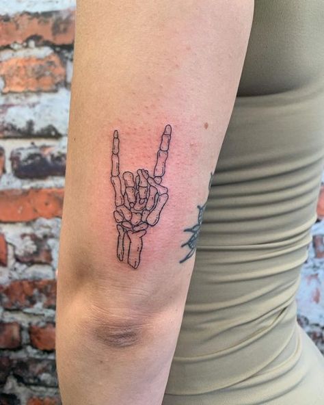 Rock Hand Sign Tattoo, Skeleton Rock On Tattoo, Skeleton Hand Rock On Tattoo, Skeleton Rock Hand Tattoo, Rock On Skeleton Hand Tattoo, Hand Peace Sign Tattoo, Rock On Tattoo, Skeleton Rock Hand, Peace Sign Tattoo