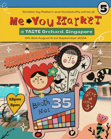 Singaporean Smitties! Let's meet again because we, SmittenbyPattern & @koolastuffa the contrast duo will be back to @me.youmarket vol.5 this weekend! 👋🏻🇸🇬🥰 This event will be held on 31st August - 1st Sept 2024, from 12pm-5pm at Taste Orchard @tasteorchard 📍160 Orchard Road Level 3, booth no.35 See you there, Smitties 😆 Can't wait to see you! 💚 #SmittenOfflineMarket #MeYouMarketVol5 Layout Cv, Edit Inspiration, Graphic Design Flyer, August 1st, Harry Potter Hermione, Cv Design, Meet Again, We're Back, Graphic Design Fun