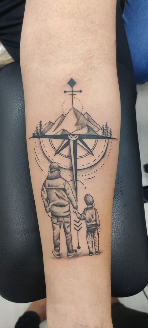 Family Tattoos For Men Arm, Father Tattoo For Son, Dad Son Tattoo Design, Father And Son Tattoo Design, Son Tattoo For Dad, Father Tattoo Design, Dad And Son Tattoo Ideas, Father And Son Tattoo, Irezumi Sleeve