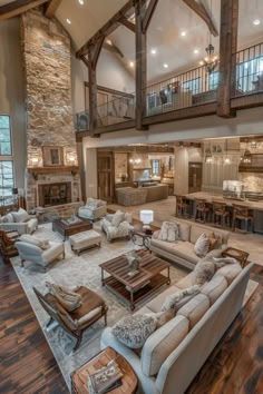 Barndominium Floor Plans Interior, Barndo Great Room, Ranch House Decor Bedroom, Giant Living Room Ideas, House Interior Western, Huge Farmhouse Kitchen, Shop House Living Room, Inside Houses Ideas, Giant Barndominium