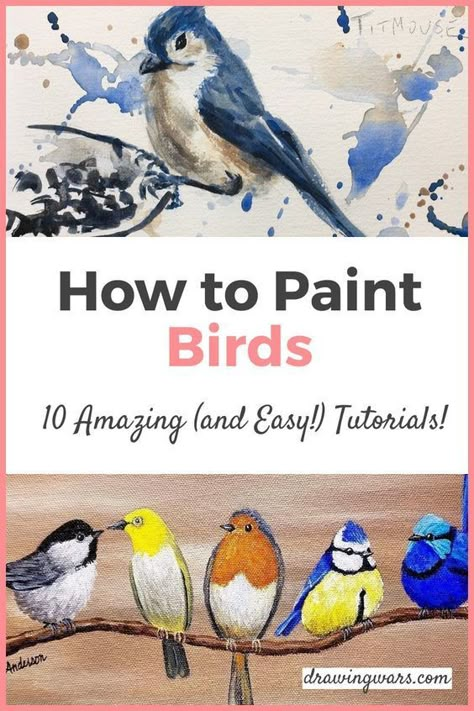 Paint Birds, Bird Painting Acrylic, Birds To Paint, Drawing Birds, Bird Watercolor Paintings, Learning To Paint, Painting Birds, Bird Watercolor, Learn Watercolor