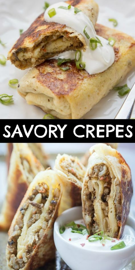 Crepes Ideas, Savory Crepes Filling, Crepes Savory, Dinner Crepes, Crepe Recipe Savory, Best Crepe Recipe, Mushroom Filling, Stuffed Crepes, Sweet Crepes Recipe