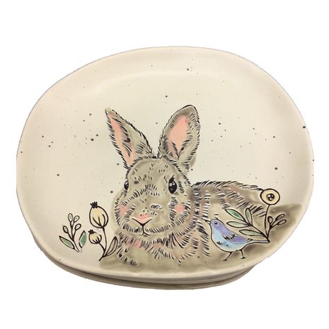 NEW Spectrum Designz Easter Bunny Salad Plates Set of 4 Measures approximately 8" Diameter (slightly oblong) Plates are slightly oblong and might vary slightly in shape from each other. The glaze/coloring on the rabbits might also vary slightly from each other, and there might be some minor pitting on the surface. Dishwasher safe Microwave safe NOTE: plates might vary slightly from pictures because more than 1 set is available Easter Pottery Ideas, Easter Ceramics, Spring Pottery, Easter Pottery, Animal Plates, Easter Flower Arrangements, Easter Flower, Dough Bowls, Pet Hotel