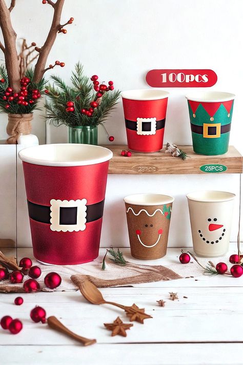 100 Pieces Christmas Paper Cups Xmas Disposable coffee Cups Snowflake Santa Elf Snowman Elk Christmas Cups 9 Ounce Drinking Tea Paper Cups Christmas Cups for Daily Use Holiday Party (Bright Style) Elf Snowman, Tea Paper, Disposable Coffee Cups, Christmas Cups, Santa Elf, Bright Fashion, Santa's Elves, Paper Cups, Christmas Paper