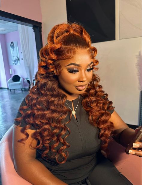 Ginger Frontal Wig, Ginger Frontal, Black Hair Updo Hairstyles, Weave Ponytail Hairstyles, Sleek Ponytail Hairstyles, Frontal Wig Hairstyles, Birthday Hairstyles, Pretty Hair Color, Dope Hairstyles