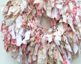 Gift Idea Muslin Rag Wreath Rag Wreath by Rusticchickboutique1 Shabby Wreath, Extra Large Wreath, Vintage Wreaths, Rag Bows, Fabric Wreaths, Greenery Wreaths, Rag Wreaths, Wreath Ring, Shabby Chic Hearts