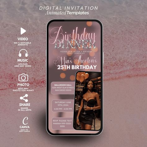 Digital Birthday Dinner Invitation, Birthday Dinner, Digital Birthday Party Invite, Editable Template, Text, Birthday Party, Text Evite - Etsy Birthday Dinner Invite, Birthday Planner, Birthday Dinner Invitation, Template Text, Birthday Dinner Party, Bday Party Theme, Birthday Invites, Birthday Party Invite, Itinerary Template