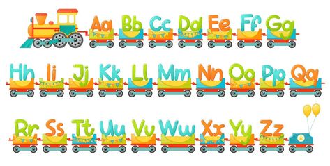 Train alphabet for kid in cartoon style. Capital letters only. Vector ABC letters for children education in school, preschool and kindergarten. Alphabet Train, Children Education, Writing Paper Printable, Alphabet Fonts, Abc Letters, Paper Printable, Alphabet For Kids, Capital Letters, Preschool Kindergarten