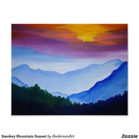 Sunset With Mountains Painting Easy, Mountain Sunset Watercolor, Mandala Landscape, Sunset Mountain Painting, Alcohol Paintings, Mountain Sunset Art, Az Art, Sunset Canvas Painting, Smokey Mountain