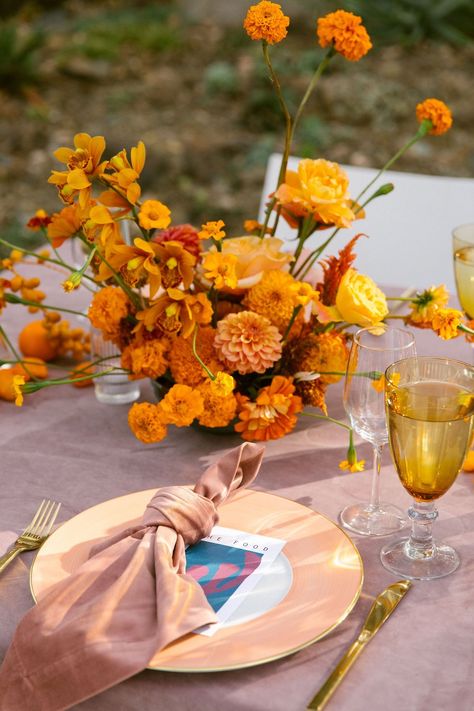 Orange Fall Wedding Flowers, Mexican Wedding Florals, Red Orange Wedding Flowers, Marigold Flower Arrangements Wedding Inspiration, Yellow And Orange Wedding Decor, Red Yellow Orange Wedding, Marigold Wedding Bouquet, Marigolds Wedding, Orange Yellow Wedding Decor