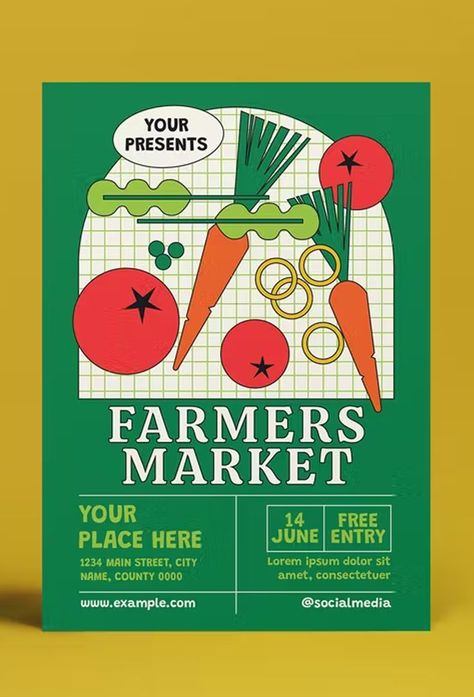 Farmers Market Flyer Template AI, PSD Farmers Market Flyer, Farmers Market Poster, Gardening Workshop, Food Caravan, Information Layout, Workshop Flyer, Brochure Food, Website Graphic Design, Poster Information