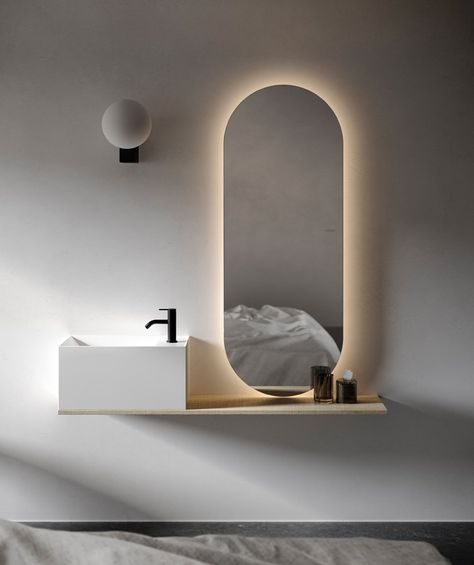 NORM | Oval mirror By INBANI Bathroom Washbasin, Mirror Led, Guest Bathrooms, Sopot, Wooden Mirror, Decorative Mirror, Oval Mirror, Led Mirror, Mirror Mirror