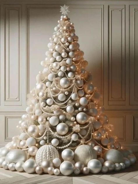 30 Unique Christmas Tree Decoration Ideas To Elevate Your Space Crystal And Pearl Christmas Tree, Pearl Tree Decorations, Christmas Tree With Pearl Garland, Christmas Pearls Decoration, Pearl Christmas Tree Decorating Ideas, Pearls Christmas Tree, Crystal Christmas Tree Ideas, Pearls On Christmas Tree, Christmas Tree Crystal Decorations