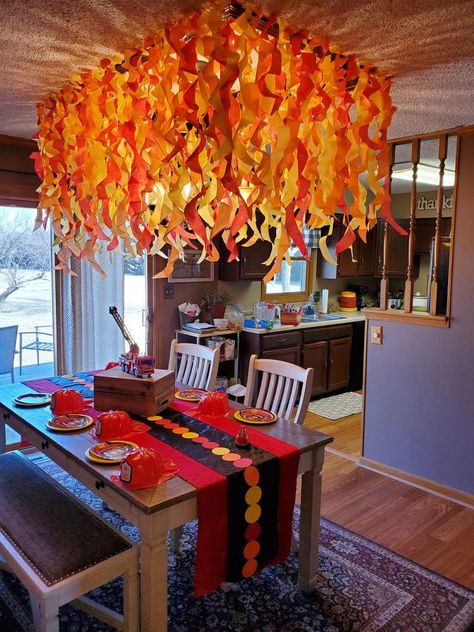 Diy Firefighter Birthday Decorations, Firefighter Party Ideas For Adults, Firetruck 4th Birthday Party, Police Fireman Birthday Party, Fire Company Banquet Ideas, Birthday Party Firefighter, Fire Banquet Decorations, Fire And Police Birthday Party, Firehouse Birthday Party Ideas