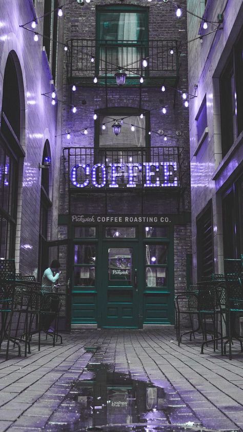 Purple Cafe Aesthetic, Purple Bar Aesthetic, Purple Coffee Shop, Coffee Wallpaper Iphone, Purple Cafe, Moon On The Water, Iphone Wallpaper Hd Original, Cafe Black, Green Cafe