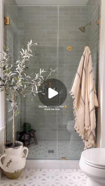 Bedrosians Tile on Instagram: "Add it to your Christmas list! The look of zellige without the price tag- best of both worlds.

Shower Tile: Cloe 2.5x8 in Grey

Designed by @thehalfkempthome" Bathroom Tub Shower Combo, Bedrosians Tile, Shower Combo, Bathroom Tub Shower, Modern Mediterranean, Instagram Add, Bathroom Tub, Bathroom Reno, Tub Shower