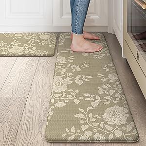 LEEVAN Kitchen Mats for Floor Non-Slip, Cushioned Anti Fatigue Mat 2 Piece, Natural Stone Memory Foam Kitchen Mat Waterproof, Ergonomic Standing Mat for Bar, Office,Desk, Laundry Kitchen Floor Mats Padded, Standing Mat, Anti Fatigue Kitchen Mats, Tile Wood, Kitchen Rugs And Mats, Bar Office, Wood Ceramic, Anti Fatigue Mat, Linen Store