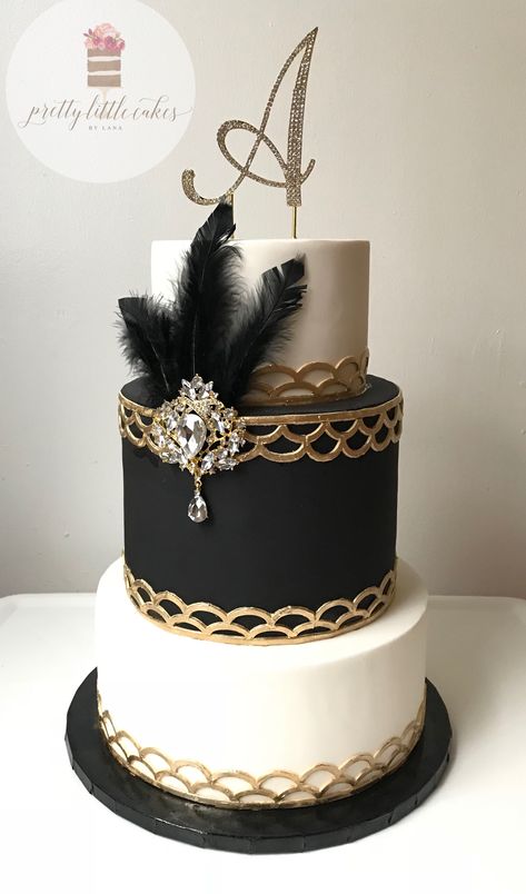 1920’s cake, flapper style, roaring 20’s, great gatsby 1920s Cake, Pastel Art Deco, Great Gatsby Cake, Gatsby Cake, Roaring 20s Birthday, Black And White Cake, Gatsby Birthday Party, Roaring 20s Wedding, 1920s Wedding Theme