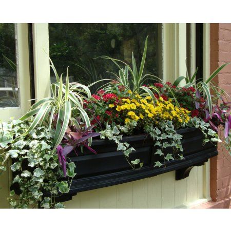 Nantucket Window Box 5FT White Black Window Box, Window Box Flowers, Window Planters, Plastic Window, Container Gardening Flowers, Window Planter Boxes, Water Reservoir, Garden Windows, Raised Panel