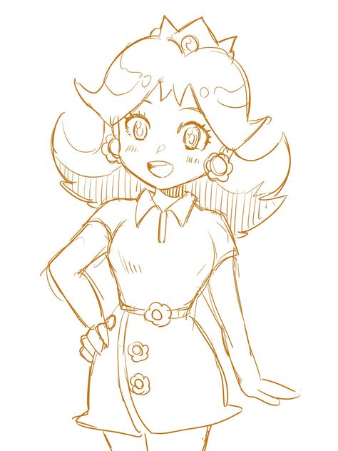 Princess Daisy Drawing, Nintendo Drawings, Peach And Daisy, Mario Princesses, Luigi And Daisy, Daisy Drawing, Super Princess Peach, Super Princess, Mario Fan Art