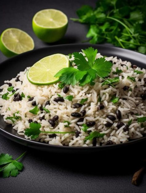 Zesty Cilantro Lime Rice with Black Beans Cilantro Rice And Beans, Rice With Black Beans And Cilantro, Cilantro Lime Rice And Black Beans, Cilantro Lime Rice Brown, Brown Rice Cilantro Lime, Rice With Black Beans, Cilantro Recipes, Fried Beans, Cilantro Rice