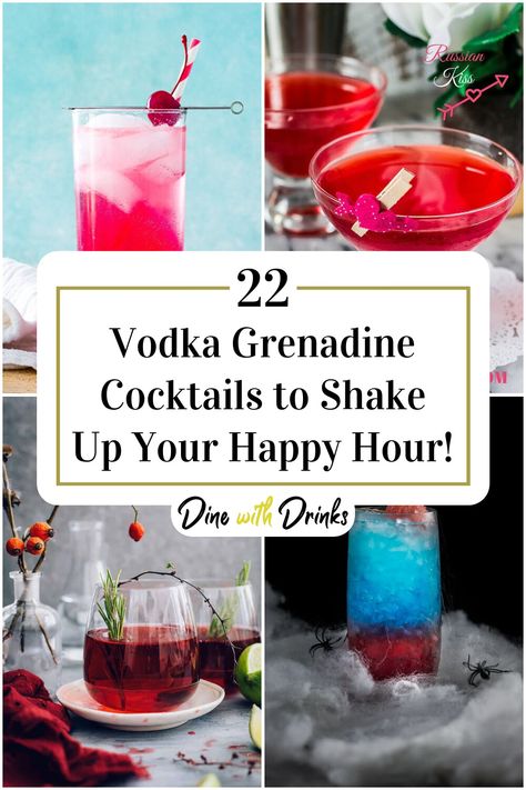 Collage of 4 vodka grenadine cocktails. Vodka Mixed Drinks Recipes, Drinks With Grenadine, Grenadine Recipe, Cocktail Shaker Recipes, Toffee Vodka, Grenadine Cocktail, Signature Cocktail Drinks, Cosmopolitan Drink, Vodka Mixed Drinks