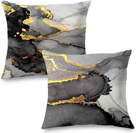 Amazon.com: Supwhd Black White and Gold Pillow Covers, Abstract Black and Gold Pillow Covers 18x18 Set of 2, Modern Boho Home Decor, Black and Gold Decorative Throw Pillows Cover for Couch Living Room Bedroom : Home & Kitchen Home Decor Black And Gold, Grey And Gold Marble, White And Gold Pillows, Modern Home Decor Black, Black And Gold Decor, Gold Marble Texture, Gold Pillow Covers, Texture Pillow, Modern Boho Home Decor