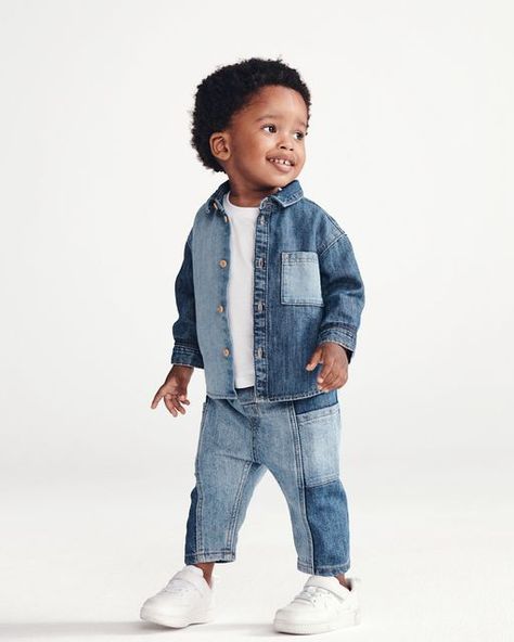 Kids Denim Shirt, Kids Denim Jeans, Color Block Shirts, Kids Denim, Jeans Kids, Baby Boy Fashion, Relaxed Fit Jeans, Light Denim, Dark Denim