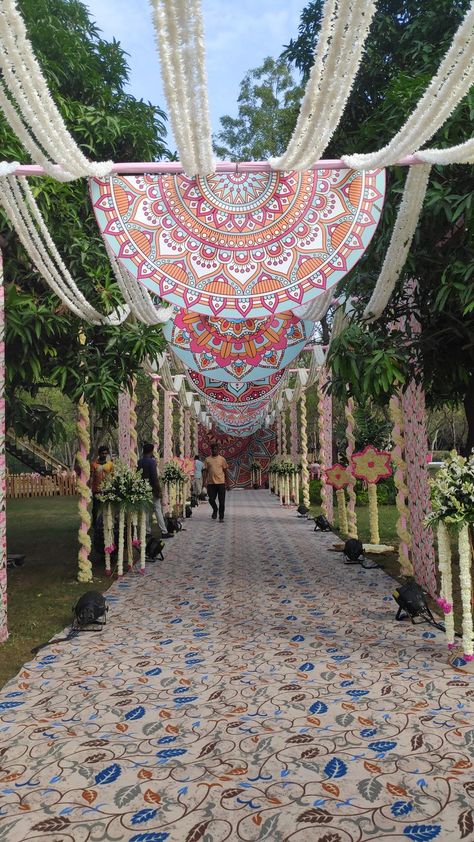 Wedding Walkway, Entrance Arch, Event Entrance, Wedding Entrance Decor, Wedding Stage Design, Desi Wedding Decor, Wedding Planning Decor, Wedding Backdrop Design, Unique Wedding Decor