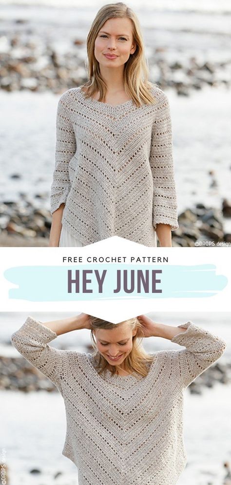 Creamy Beige Pullovers Free Crochet Patterns Styles For Size 12 Women Outfit, Crochet Pullover Pattern, Hey June, Crochet Sweater Free, Chic Crochet, Crochet Jumper, Crochet Sweater Pattern Free, Sweater Patterns, Crochet Ladies Tops