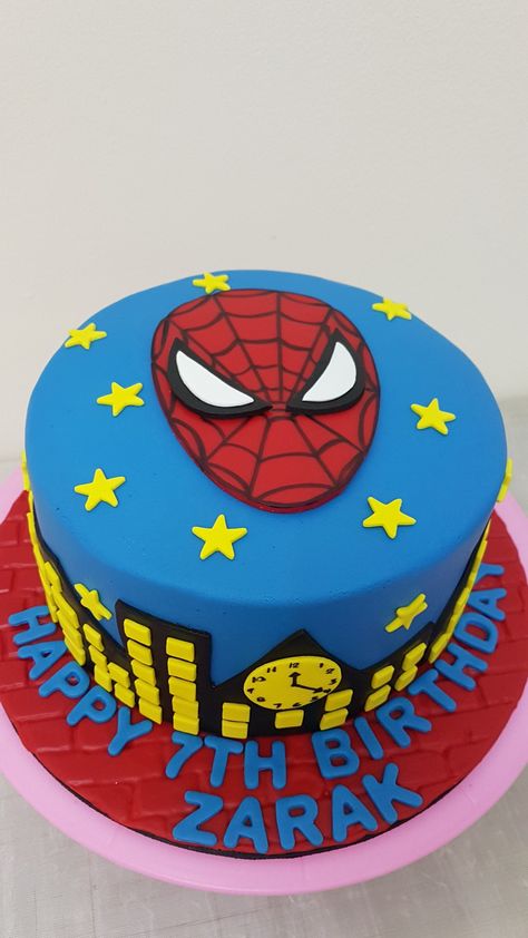 Fondant Spiderman cake Simple Spiderman Cake, Spiderman Fondant Cake, Fondant Spiderman, Hello Kitty And Spiderman, Cake Spiderman, Vintage Heart Cake, Spiderman Birthday Cake, Cake Celebration, Butterfly Birthday Cakes