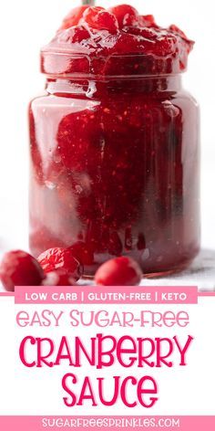 This sugar-free cranberry sauce is low carb & keto-friendly. Made with only three simple ingredients it takes almost no time at all to make. The sauce is sticky and saucy without any crystallization or weird aftertaste, it simply tastes like the real deal. A great addition to all your holiday meals. This low carb sauce holds up in the fridge for up to a week and can be made in advance. If you're looking for an easy and healthy cranberry sauce, you need to check out this recipe! Keto Cranberry Sauce, Lowcarb Meals, Sugar Free Cranberry Sauce, Keto Cranberry, Keto Condiments, Veggie Salads, Low Carb Christmas, Keto Holiday Recipes, Keto Thanksgiving