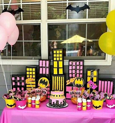 Batman And Batgirl Birthday Party, Batgirl Birthday Party, Batgirl Party, Batman Party Supplies, Superhero Girls Birthday, Batman Batgirl, Girl Superhero Party, Bat Girl, Batman Birthday Party