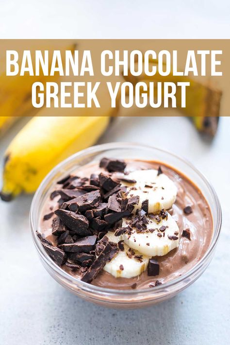 Banana Chocolate Greek Yogurt can easily double up as breakfast and dessert. Its a decadent blend of banana and chocolate, while still being healthy. This is possible one of our favorite flavors when we want to curb the craving for dessert! Mango Greek Yogurt, Greek Yogurt Recipes Healthy, Yogurt Recipes Healthy, Homemade Yogurt Recipes, Chocolate Greek Yogurt, Cumin Spice, Banana And Chocolate, Banana Diet, Homemade Greek Yogurt