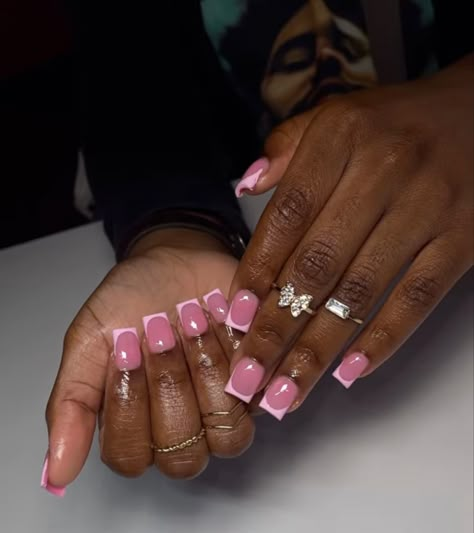 Bubblegum Nails, Baby Pink Nails Acrylic, Bubblegum Pink Nails, Beginner Nail Designs, Pink Tip Nails, Pink French Nails, Baby Pink Nails, Tapered Square Nails, Fancy Nails Designs