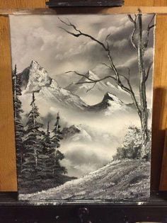 Bob Ross Art, Easy Pencil Drawings, Drawing Dragon, Landscape Pencil Drawings, Bob Ross Paintings, Nature Art Drawings, Canvas For Beginners, Landscape Sketch, Charcoal Art