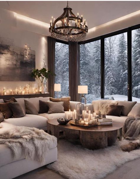 Comfy Home Decor Living Room, Natural Light Living Room Ideas, Cozy Luxe Living Room, Living Room Decor Cozy Modern Comfy, Mountain House Interior Living Room, House Interior Styles Inspiration, Modern But Cozy House, Large Home Decor Ideas, Cozy House Aesthetic Interior