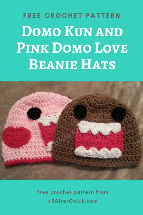 Domo Crochet, Pink Domo, Beanie Hat Crochet Pattern, Beanie Pattern Free, Domo Kun, Crochet Beanie Pattern Free, Kawaii Hat, Hats Crochet, Crochet Beanie Pattern