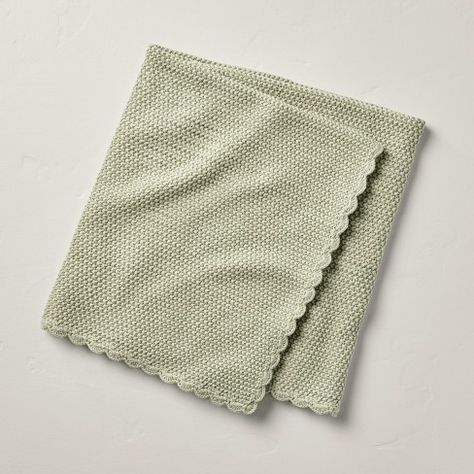 Scalloped Trim Knit Baby Blanket Sage Green - Hearth & Hand™ with Magnolia Cozy Baby Blanket, Baby Blanket Packaging, Magnolia Nursery, Knit Baby Blanket Pattern, Green Baby Blanket, Magnolia Colors, Fringe Throw Blanket, Magnolia Collection, Striped Throw Blanket