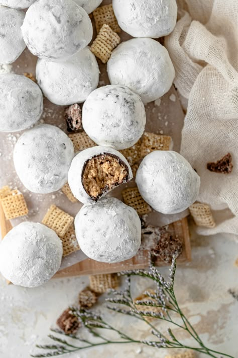 Easy Nostalgic Puppy Chow Truffles - Simply Unbeetable Chocolate Chex, Muddy Buddy, Truffles Recipe, Cereal Snacks, Vegetarian Bake, Truffle Recipe, Puppy Chow, Christmas Goodies, Chocolate Baking