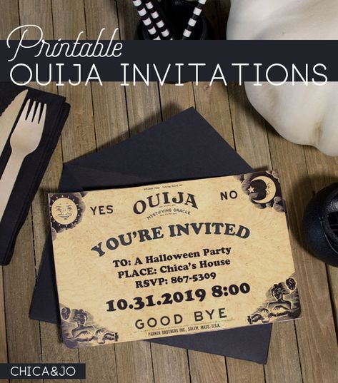 Ouija board party invitation free download perfect for Halloween parties or slumber parties. #ouijaboard #halloween #teenparty Ouija Board Party, Ouija Board Invitations, Halloween Invitations Template, Ouija Movie, Board Party Invitation, Witches Birthday, Spooky Birthday, Halloween Invitation Template, Fiesta Halloween