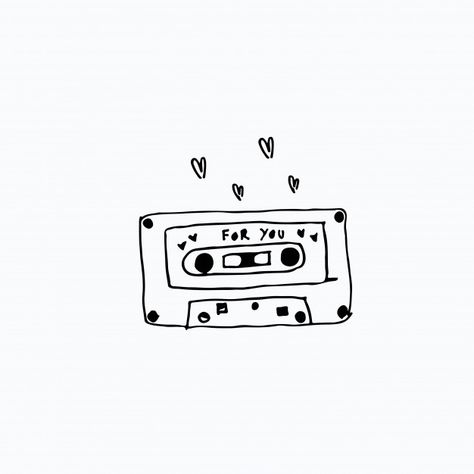 Retro doodle cassette tape black Premium... | Premium Vector #Freepik #vector #music #retro #wallpaper #cute Doodle Drawings Music, Music Cute Drawing, Cassette Tape Doodle, Simple Music Drawings, Music Tape Drawing, Aesthetic Music Drawing, Music Doodles Simple, Cute Music Drawings, Retro Drawing Ideas