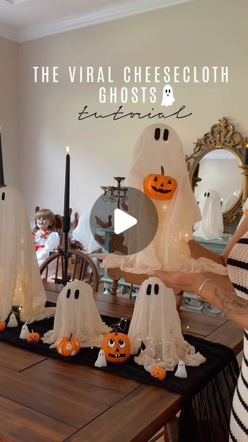 Mod Podge Fall Crafts, Modge Podge Ghost, Mod Podge Ghosts, Cheesecloth Ghost Diy With Glue, Starch Ghosts, Cheese Cloth Ghost, Cheesecloth Ghost Diy, Halloween Shelves, Cheesecloth Ghost