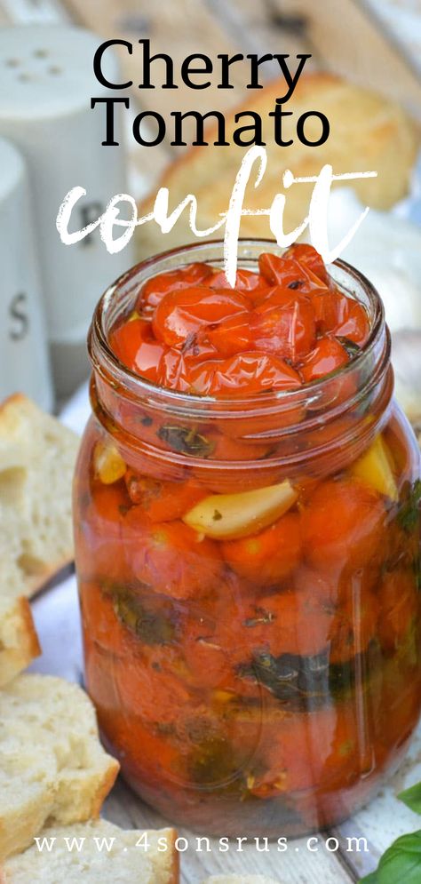 Cherry Tomato Compote, Cherry Tomatoes Pickled, Quick Roasted Cherry Tomato Sauce, Sweet 100 Cherry Tomatoes Recipes, Chocolate Cherry Tomato Recipes, Confit Tomatoes And Garlic, Slow Roasted Cherry Tomatoes, Canning Roasted Cherry Tomatoes, Extra Cherry Tomatoes