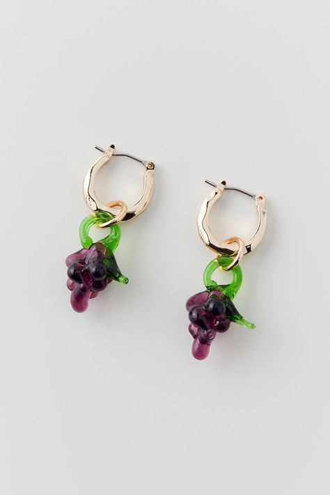 Glass Grape Bunch Charm Hoop Earring Little Hoop Earrings, Grape Bunch, Mini Hoop Earrings, Ear Cuffs, Mixed Metals, Color Coding, Ear Cuff, Grapes, Urban Outfitters