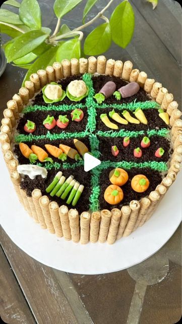 Amy Holland Droubay on Instagram: "It's harvest time! AND....fruity tootsie rolls work great for creating little veggies. (Plus they taste SO much better than fondant!) 
How do you like this lil garden cake? Super fun to make but those veggies took much longer than I thought 😅 
Do y'all garden? What do you love to plant?

#harvest #harvesttime #harvestcake #gardening #gardencake #cakedecorating #cakedesign" Tootsie Rolls, Vegetable Cake, Chocolate Decoration, Garden Cake, Decorator Frosting, Garden Cakes, Decorating Cakes, Tootsie Roll, Low Sugar Recipes