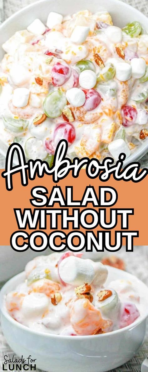 Easy Ambrosia Salad, Ambrosia Salad Recipe, Recipe With Sour Cream, Hawaii Recipes, Ambrosia Recipe, Healthy Lunch Salad, Ambrosia Fruit Salad, Coconut Recipe, Lunch Salad