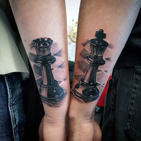 Outer Forearm Queen And King Chess Piece Mens Tattoos Tattoo Chess, Chess Piece Tattoo, Queen Tattoo Designs, Chess Tattoo, King Chess Piece, Queen Chess, Queen Chess Piece, Tattoo Old School, King Tattoos